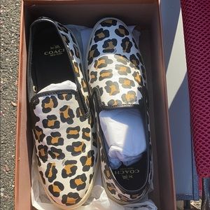 Coach slip ons with leopard print! Never worn!